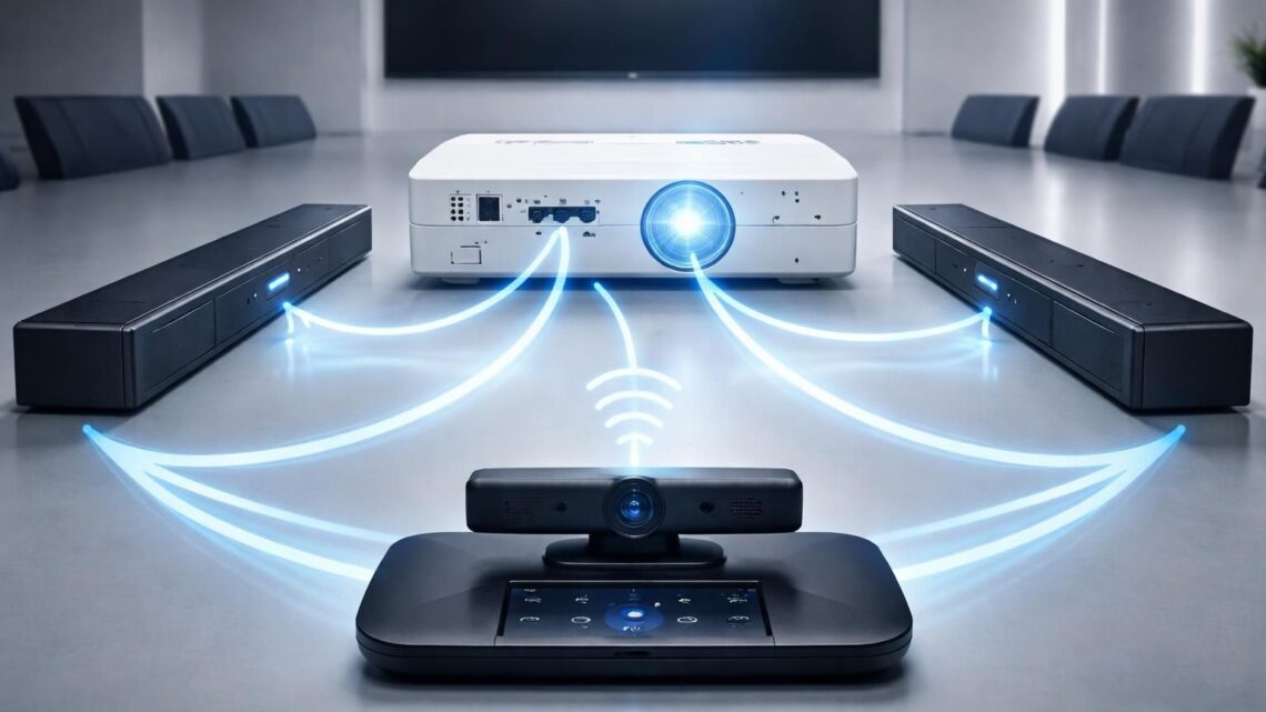 Connecter : vidéoprojecteur Acer + barres son + visio schéma sans latence