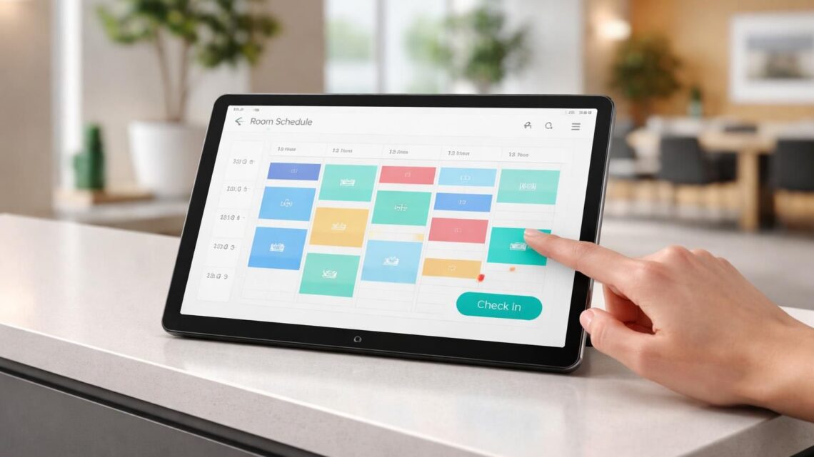 Galaxy Tab en kiosque : planning de salle et check-in sans friction