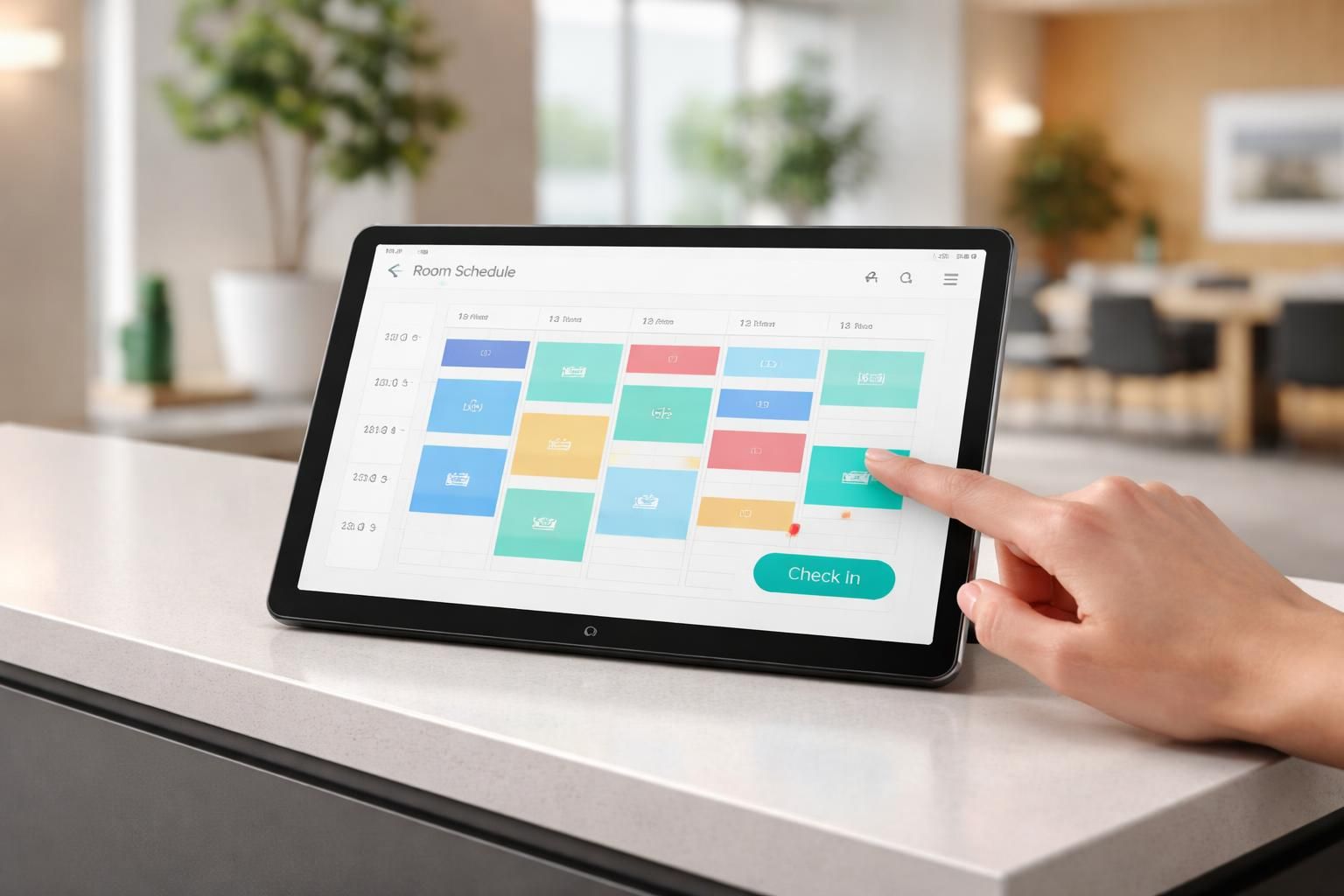 découvrez la galaxy tab en kiosque pour un planning de salle optimal et un check-in sans friction, garantissant une gestion fluide et efficace de vos espaces.