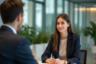 Stagiaire en train de négocier ses conditions de stage avec un responsable RH dans un bureau moderne