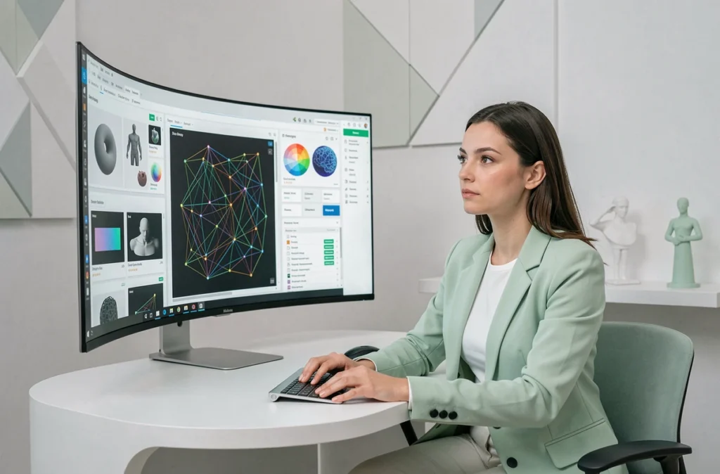 Spécialiste en design génératif et intelligence artificielle de l'agence Generativ travaillant sur des créations visuelles assistées par IA