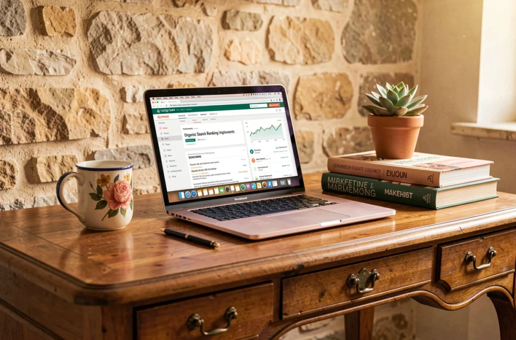 Espace de travail de l'agence La Mandrette, spécialiste SEO en Occitanie avec décor français authentique