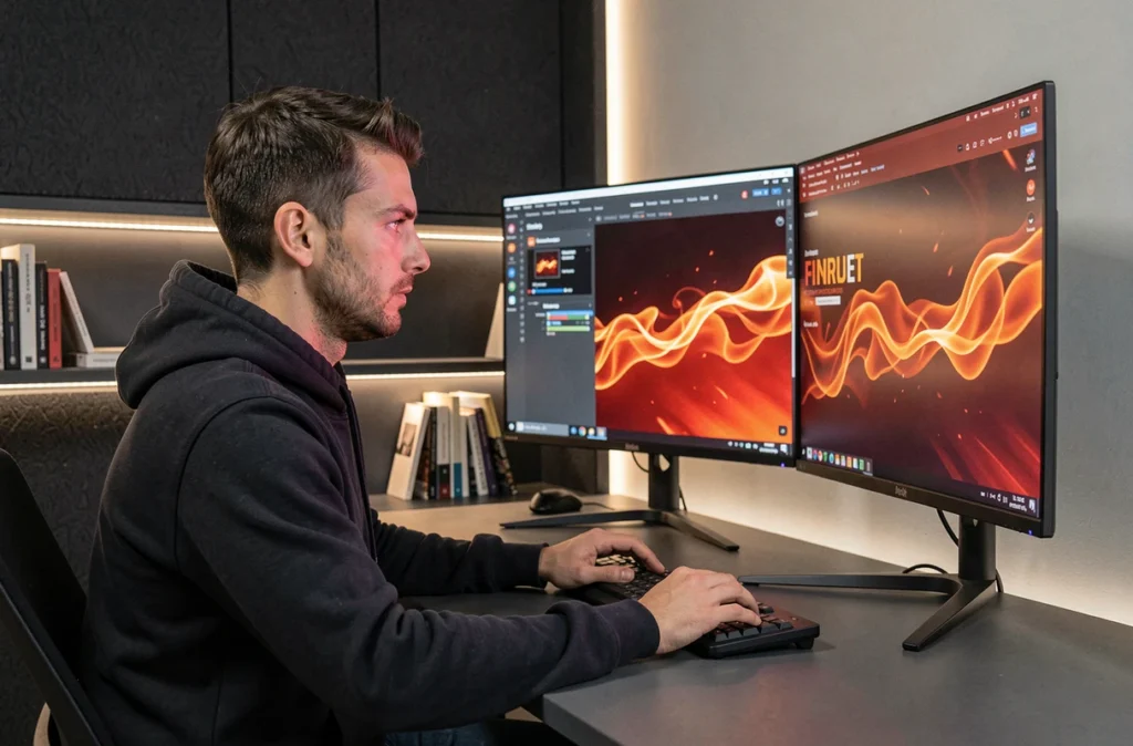 Développeur web de l'agence Splitfire travaillant sur un projet de branding digital avec identité visuelle dynamique