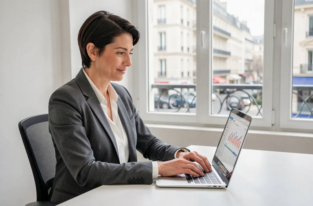 Amandine Bart, consultante SEO en Occitanie, travaillant sur une analyse de performance web